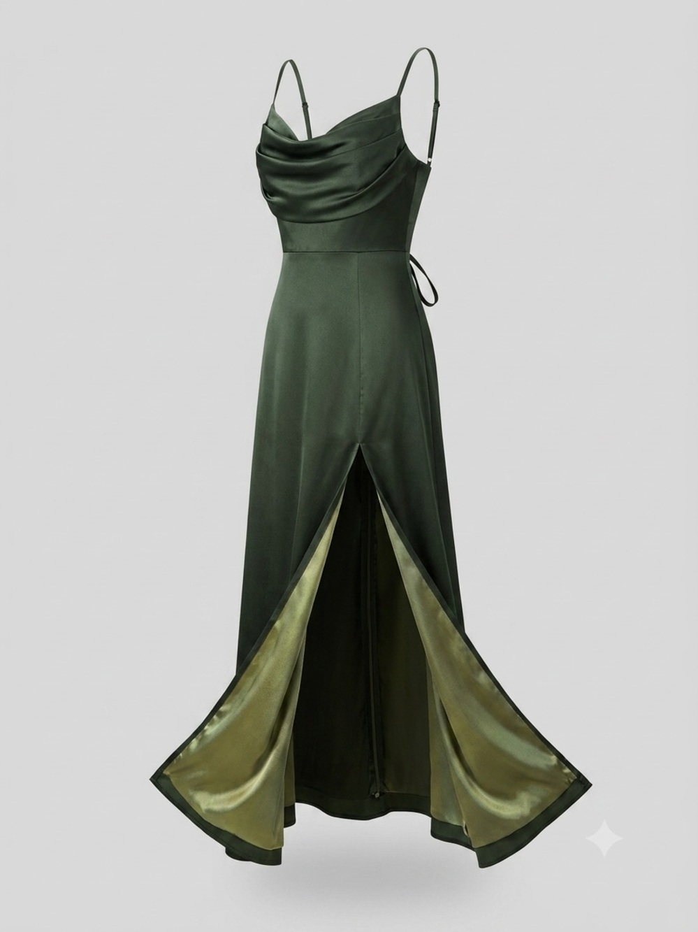Customized Corset Style Revelry Satin Cowl Neck Maxi Gown in Forest Green